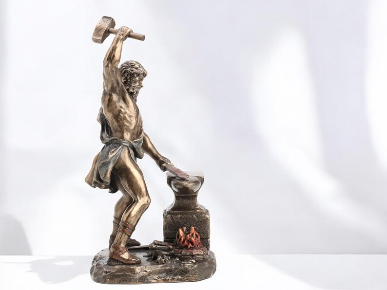 Hephaestus Greek Mythology Statue, Bronze Coated Cold Cast Resin