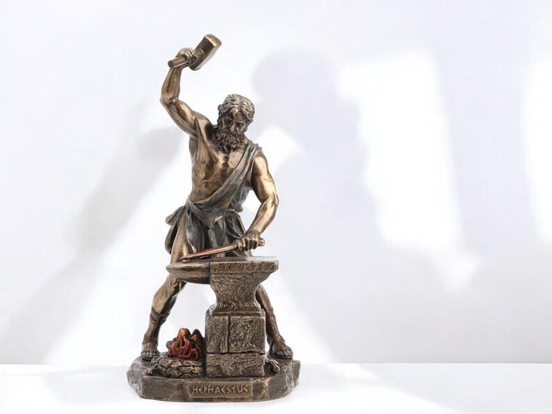 Hephaestus Greek Mythology Statue, Bronze Coated Cold Cast Resin