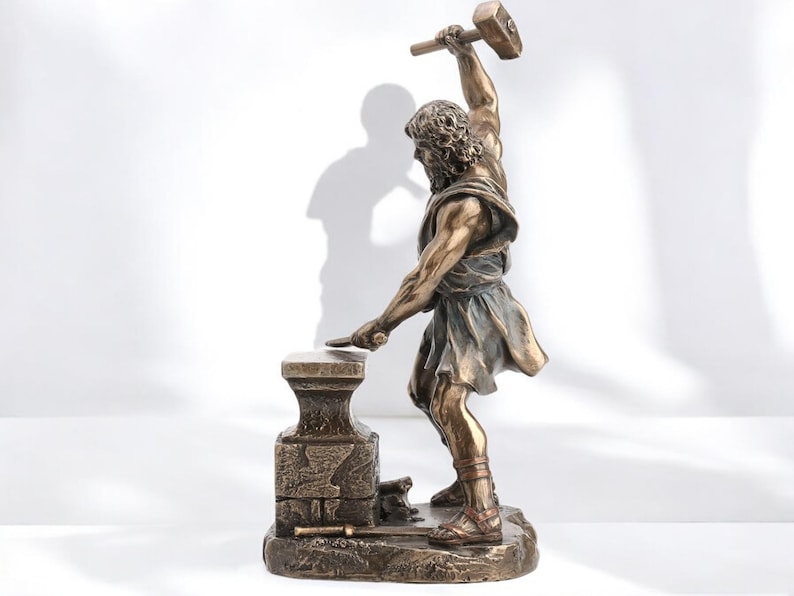 Hephaestus Greek Mythology Statue, Bronze Coated Cold Cast Resin