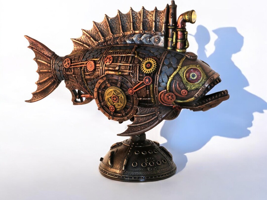 Steampunk Fish Sculpture - Cold Cast Resin & Marble Powder, Home ...