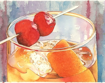 Ouderwetse aquarelprint - 15 x 7