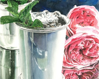 Mint Julep Watercolor Fine Art Print - 11.5" x 11.5"