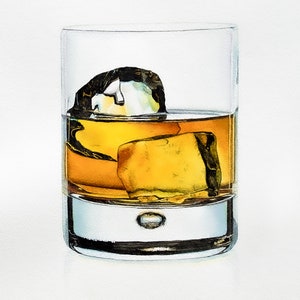 On The Rocks - Bourbon Watercolor Fine Art Print