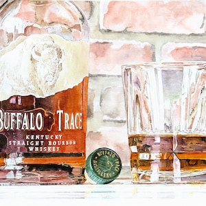 Buffalo Trace Bourbon Watercolor Print - 8x10