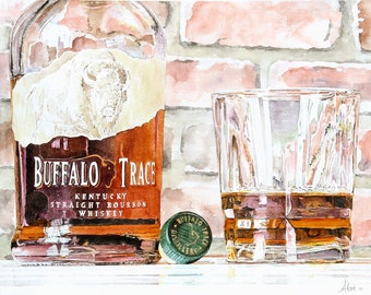 Buffalo Trace Bourbon Watercolor Print - 8x10