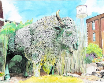 The Buffalo - Stampa artistica ad acquerello - 11x14