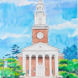 Impression aquarelle Memorial Hall de l'Université du Kentucky