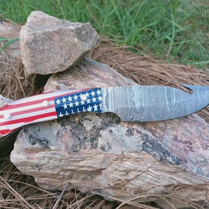 Coltello con bandiera americana - Coltelli fatti a mano personalizzati, coltello tattico, regalo per lui, marito, lei, compleanno, anniversario, regalo di Natale con fodero