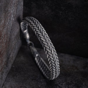 Thick Cuff Men Bracelet, 999 Silver Oxidized Bracelet, Hand Braided Twisted Bracelet, Woven Celtic Bracelet, Knitted Dad Bracelet
