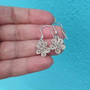 Filigree Earrings, Handmade Artisan Earrings, Flower Dangle Earrings, Sterling Silver Elegant Jewelry, Gift For Wife, Girlfriend Earrings