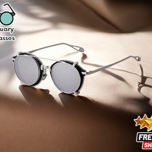 Men's Steampunk Clip-On Sunglasses | Classic Metal Round Flip Lens | Comfortable Pattern Fashion Glasses | Stylish Sun Protection