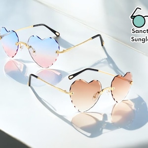 Women's Heart-Shaped Rimless Sunglasses | Thin Metal Frame | Fashionable Gradient Lens Sunglasses | Accessory Protection Eyewear