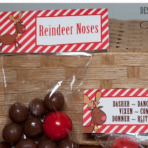 Kersttraktatiezak Toppers, Rendierneuzen, Afdrukbare Rudolph Neus, Rendiertraktaties, Instant Download, Kerstgunstzakjes, Klascadeau