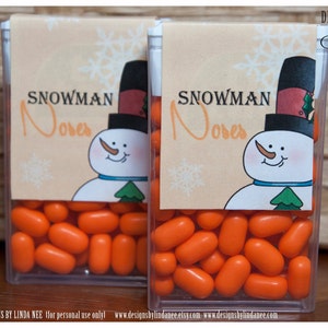 Tic Tac Snowman Noses - Printable Party Favors, DIY Christmas Candy Wrappers, Holiday Mints, Xmas Treats, School Gifts, Hanukkah Sticker