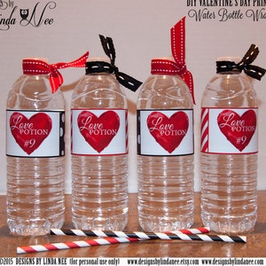 Valentine's Day, Water Bottle Labels, LOVE POTION 9 Water Bottle Wrappers, Instant Digital Download Printable Party Packages Bottle Labels image 1