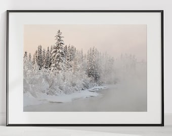 Winter Photography Digital Print | Tree Landscape | Printable Wall Art | Snow Covered Tree | Fog on River | Snowy Forest | Fine Art 4-WIN001