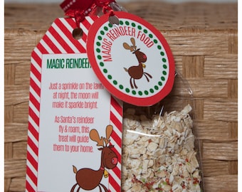 Magic Reindeer Food - Gift Tag Card Rectangle and Gift Tag 2 inch Round - Instant Download Printable Rudolph Food Bag Topper Reindeer Party