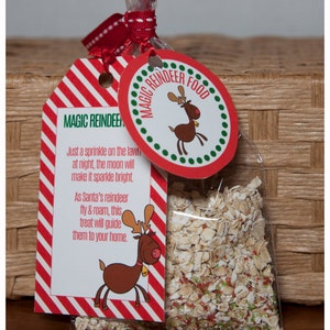 Magic Rentier Food - Geschenkanhänger Karte Rechteck und Geschenkanhänger 2 Zoll Rund - Sofortiger Download Printable Rudolph Food Bag Topper Rentier Party