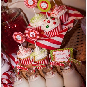 Christmas Cup Cake Wrappers - Santa Christmas - Cupcake Wrapper Digital Collage Sheet Printable Party Packages Baked Goods Winter Theme