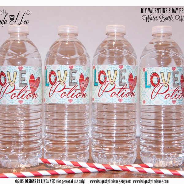 LOVE POTION #9 Water Bottle Wrappers - Valentine's Day - Water Bottle Labels Instant Digital Download Printable Party Packages