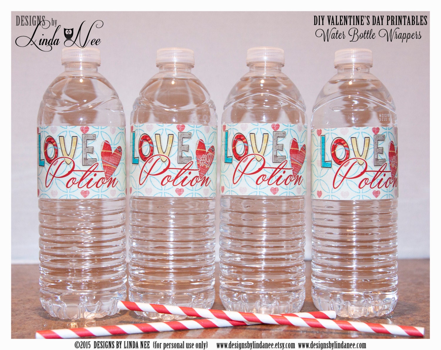 LOVE POTION #9 Water Bottle Wrappers - Valentine's Day - Water Bottle Labels Instant Digital Download Printable Party Packages
