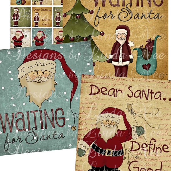 Santa Scrabble Tile Images, Christmas (.75 x .83 ) Digital Collage Sheet, Printable Stickers, DIY, Images for Jewelry, Ephemera, Kids, Girls