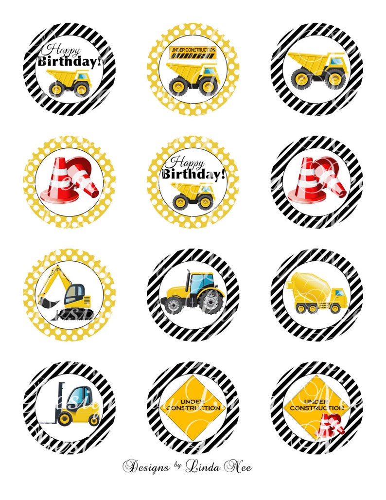 INSTANT DOWNLOAD Construction Party Printable 2 Inch Cupcake Etsy