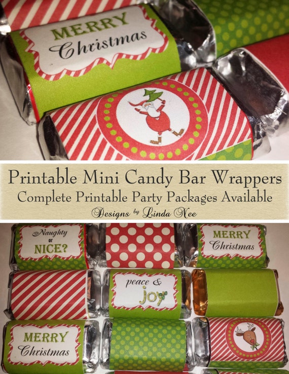 Candy Bar Wrappers Santa Christmas Mini Hershey Bar Candy Etsy