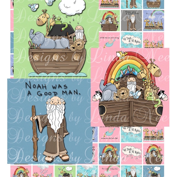 Instant Download - NOAH es Ark 1 Christian Tweens (.75 x .83 scrabble inch) Bilder Digital Collage Sheet Sale druckbare Sticker