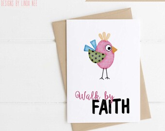 Walk by Faith Encouragement Greeting Card Christian Card Instant Download Printable Bible Verse Bookmarks Spiritual Note Card Scripture GCH9