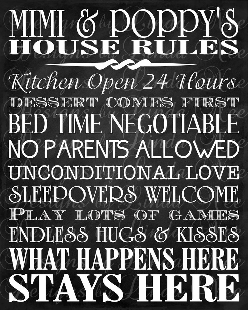 Chalkboard Wall Art Personalized Poppy Art Custom Mimi Print Gift for Grandparents Mimi and Poppy/'s House Rules Instant Download PH10