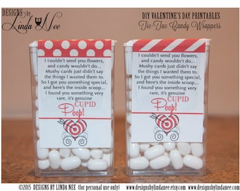 Tic Tac CUPID POOP POEM Heart Valentine - Printable Wrapper - Party Package - Craft Fair - Favors - Party Favors - Candy - Tic Tacs - Label