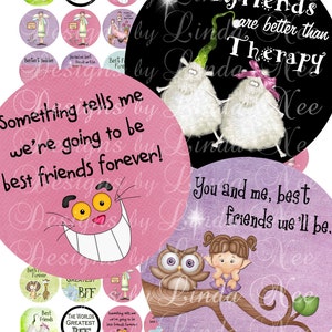 ForEVeR FRienDs (1,5 Inch ronde) beelden verkoop - digitale Collage blad hart humoristische grappige afdrukbare stickers magneten knoppen