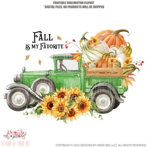 vintage Truck Fall Tournesols, Fall est mon PNG préféré, Truck and Pumpkins DTG Autumn Tumbler Graphics, Fall T-Shirt Design Retro 5-X-FAL012