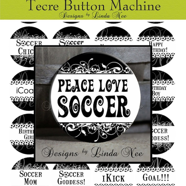 PINback BUTTON Images 2.25 inch round 2.625 overall size - Soccer Rocks Black White Digital Collage Sheet AMERICAN BUTTON Machine Tecre