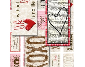 Instant Download - Vintage Love (1 x 2 Inch) Images Digital Collage Sheet  SALE printable stickers love life faith hope create