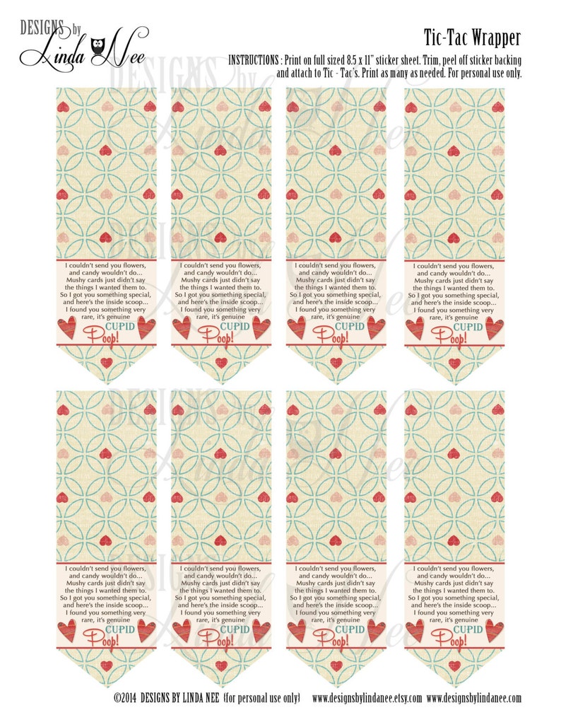 Tic Tac CUPID POOP POEM Valentine Printable Wrapper Party | Etsy
