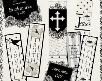CHRISTian Classic BOOKMARKS, Black and Cream Instant Download, Christian Bookmark, Faith Bookmark, DIY Bookmark, Printable Bookmark, Jesus