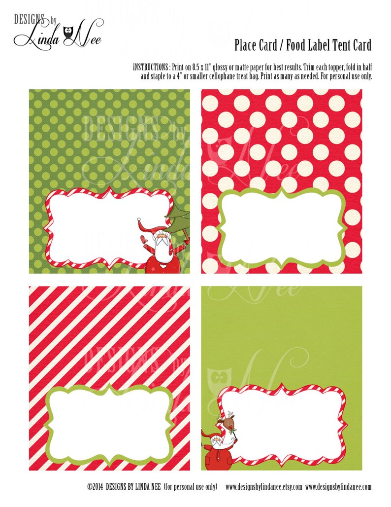 Buffet Labels Tented Food Cards Santa Christmas Buffet Card Etsy