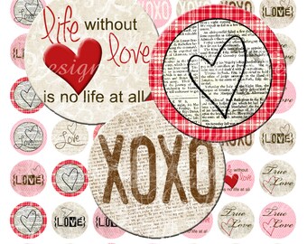 Instant Download - Vintage Love (2 Inch Round) Bottlecap Images Digital Collage Sheet  SALE printable stickers love life faith hope create