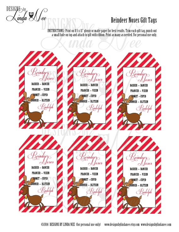 Reindeer NOSES - Gift Tag Label - Printable - Party Package - Rudolph - Craft Fair - Favors - Quote - Party Favors - Winter