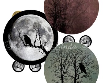 Instant Download - GOTHIC Images (1 Inch rounds) Digital Collage Sheet - mist scrapbooking printable magnet button sticker bats raven