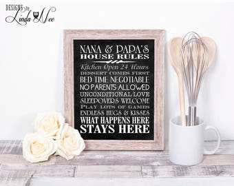 Nana and Papa's House Rules Wall Art Printable, From Grandkids, Gift for Nana, Grandparents Gift, Custom Gift Nana Oma Opa Mimi Poppy PH1