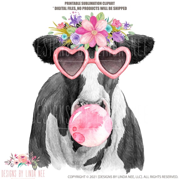 Cute Cow PNG Cow and Pink Flowers Download Summer Fun - Etsy