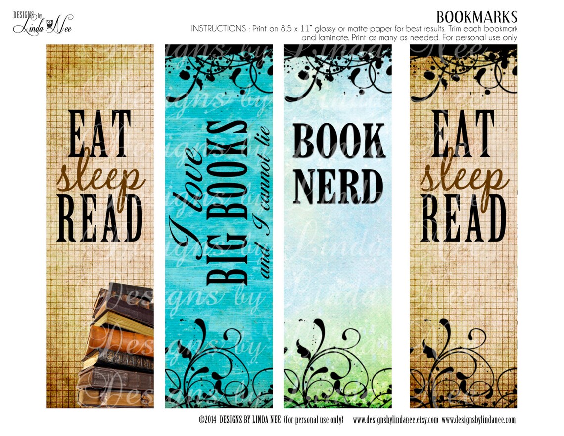 BOOKMARKS Printable BOOK Nerd Bookmarks Instant Download Etsy
