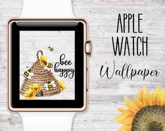 Bee Happy Sunflower and Bee Hive Apple Watch Wallpaper, Bee Wallpaper for Apple Watch Face, Apple Watch Face, Apple Watch Decor 5-SUM001