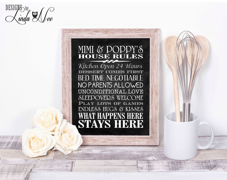 Chalkboard Wall Art Personalized Poppy Art Custom Mimi Print Gift for Grandparents Mimi and Poppy/'s House Rules Instant Download PH10