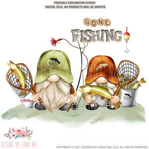 Fishing Gnome Couple, Gone Fishing Mr and Mrs, Angler Clipart PNG, Fishing Digital Clipart, Sublimation Artwork, Printable Download 5-SUM008