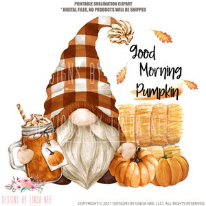 Fall Gnome PNG, Gnome Clipart, Café, Gráficos de vaso, Descarga de Png de otoño, Gráfico de almohada, Diseño de camiseta, Sublimación de taza de toalla 5-FAL014