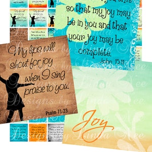 CHRISTian Scripture FRUIT Of The SPIRIT - Joy (1 x 1 Inch) Digitale Collage Sheet Sale JESUS Truth christus duif kruis stickers